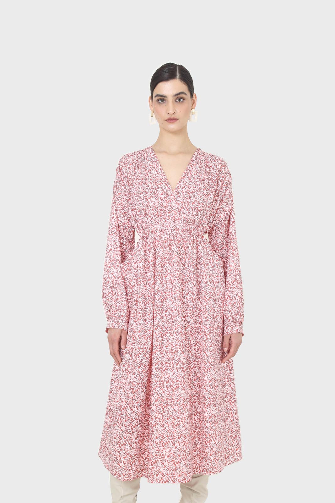 Pink and ivory floral print tie back maxi dress