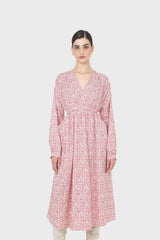 Pink and ivory floral print tie back maxi dress