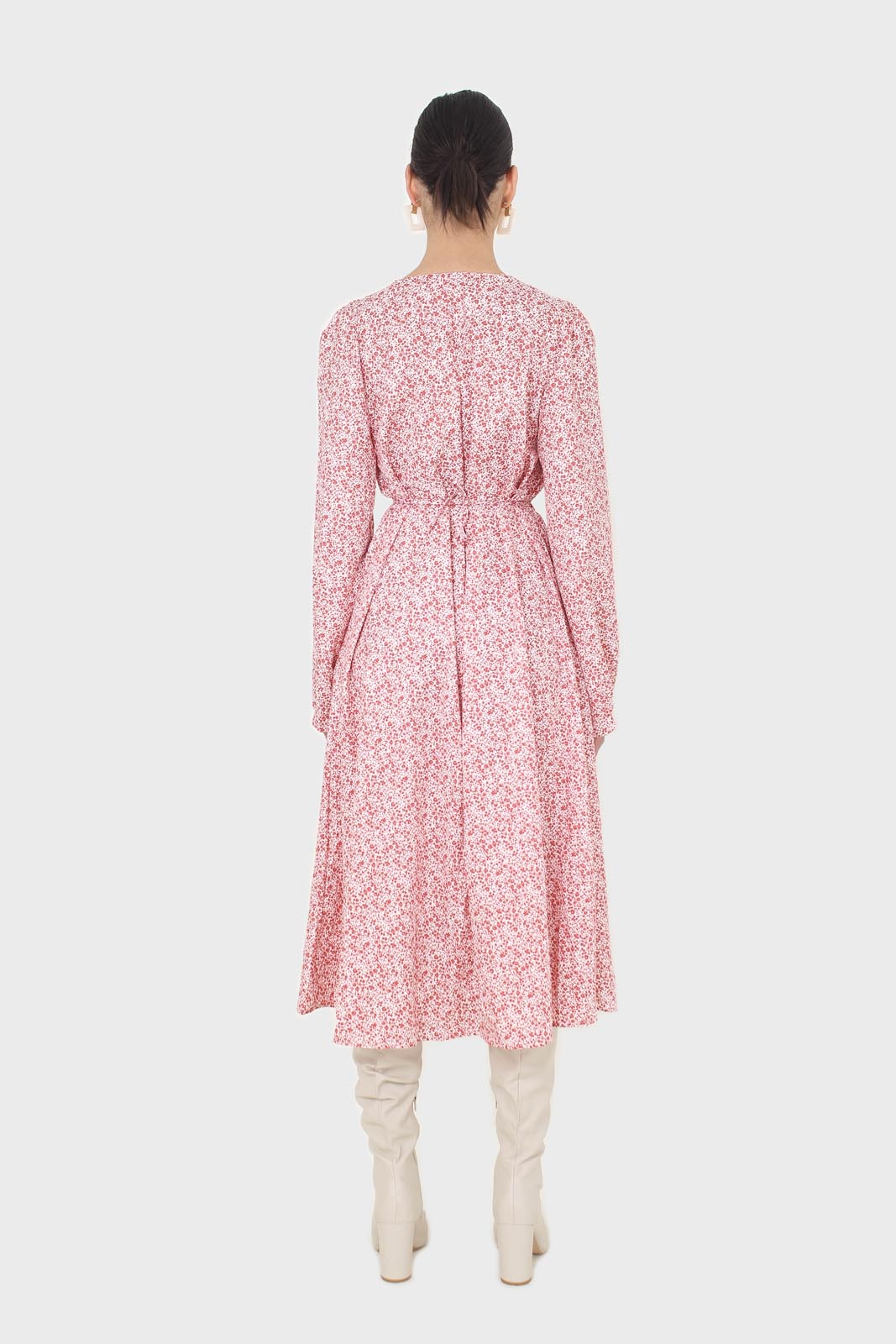 Pink and ivory floral print tie back maxi dress