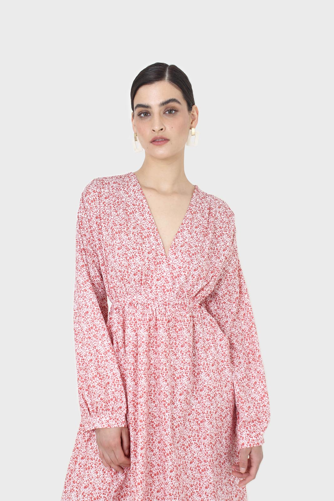 Pink and ivory floral print tie back maxi dress