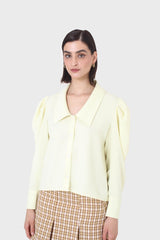Yellow pointed collar blouse