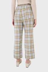 Blue and khaki plaid loose fit trousers