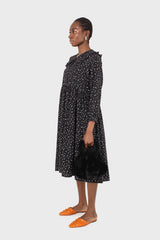 Black and white polka dot decorative collar dress