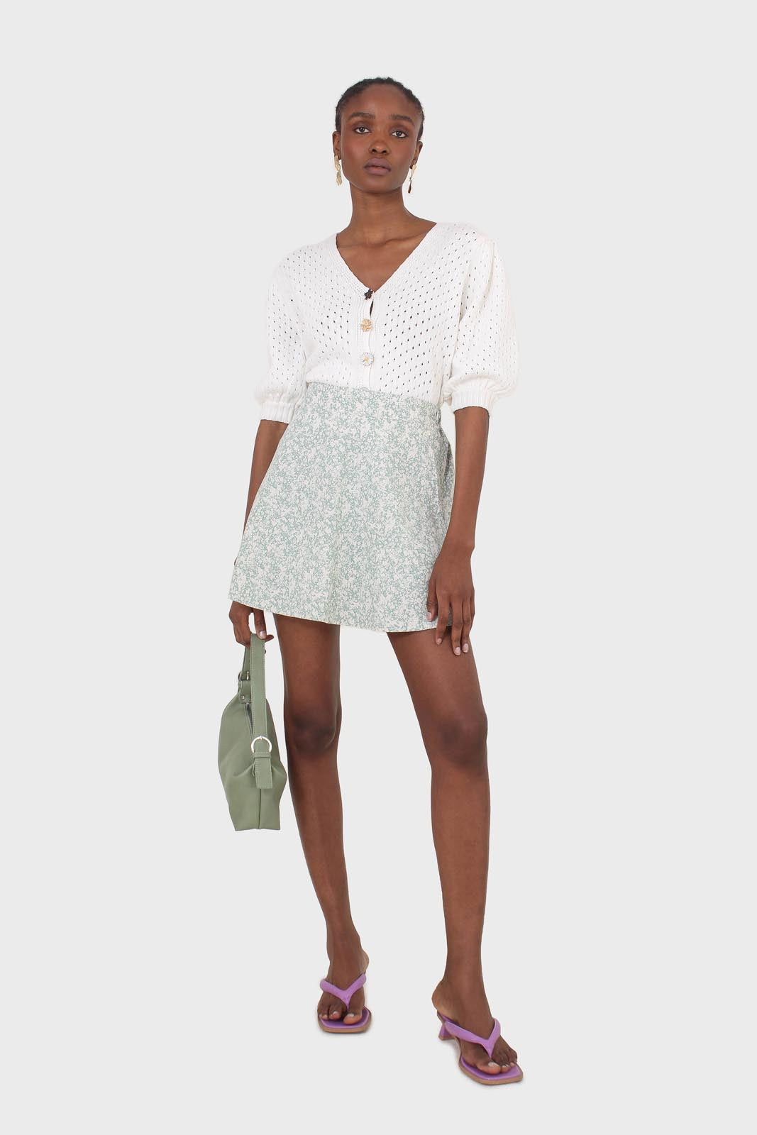 Ivory flower button cardigan