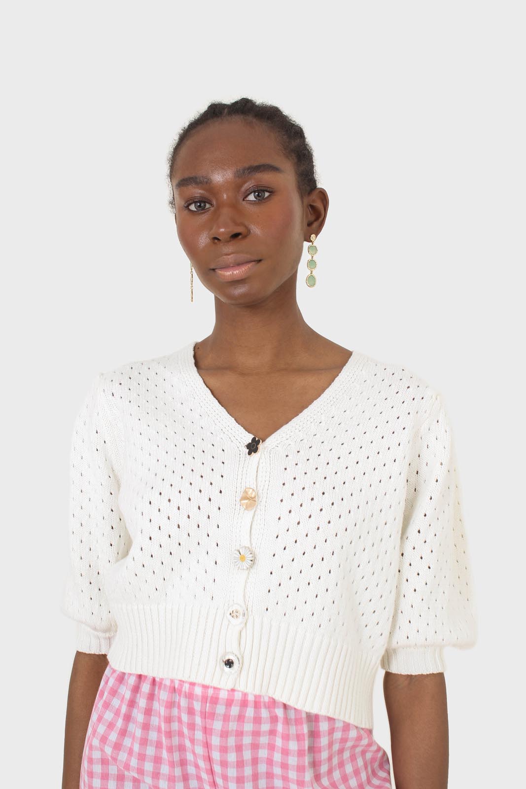 Ivory flower button cardigan