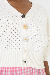 Ivory flower button cardigan