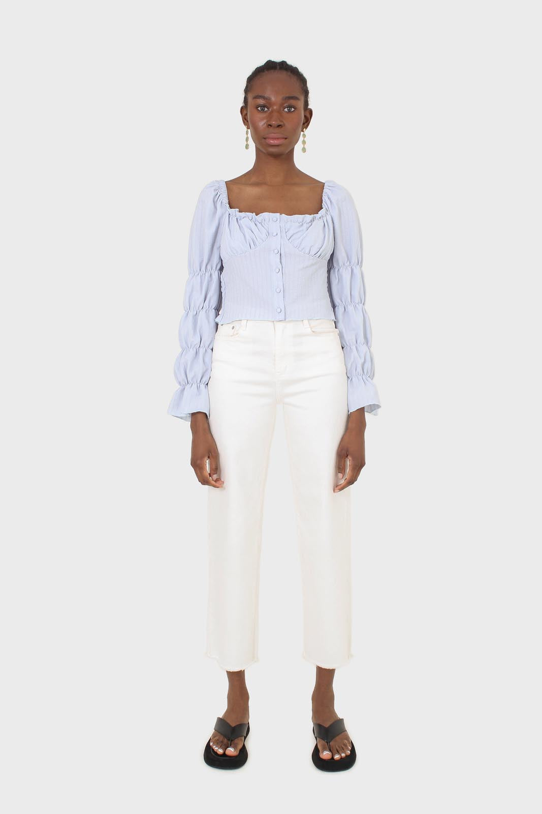 Blue button front detail bustier top