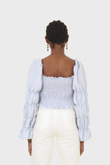 Blue button front detail bustier top
