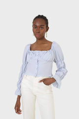 Blue button front detail bustier top
