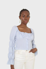 Blue button front detail bustier top