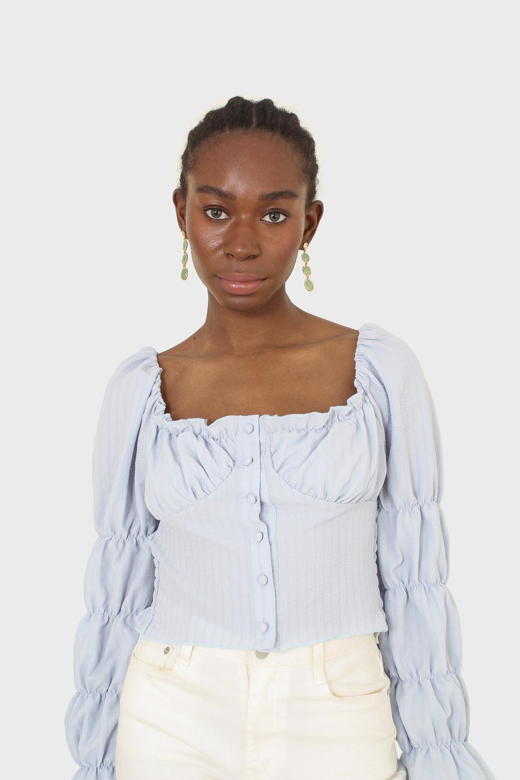 Blue button front detail bustier top
