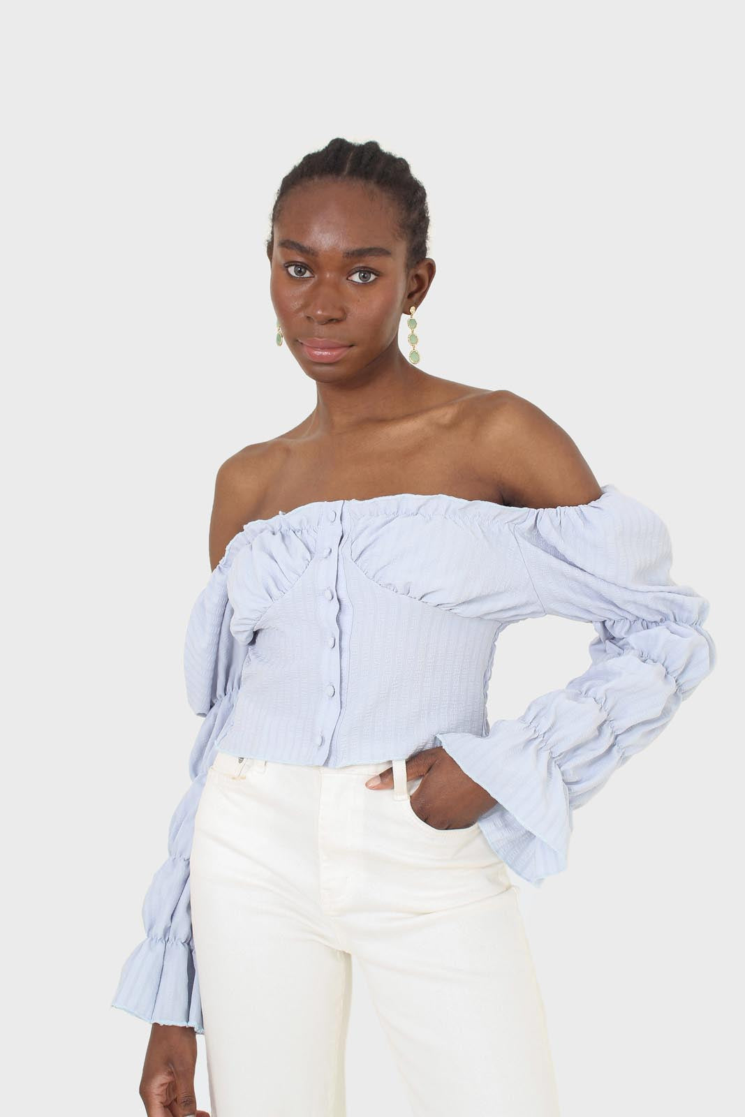 Blue button front detail bustier top