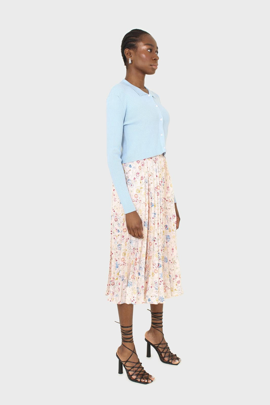 Pink floral print pleated skirt