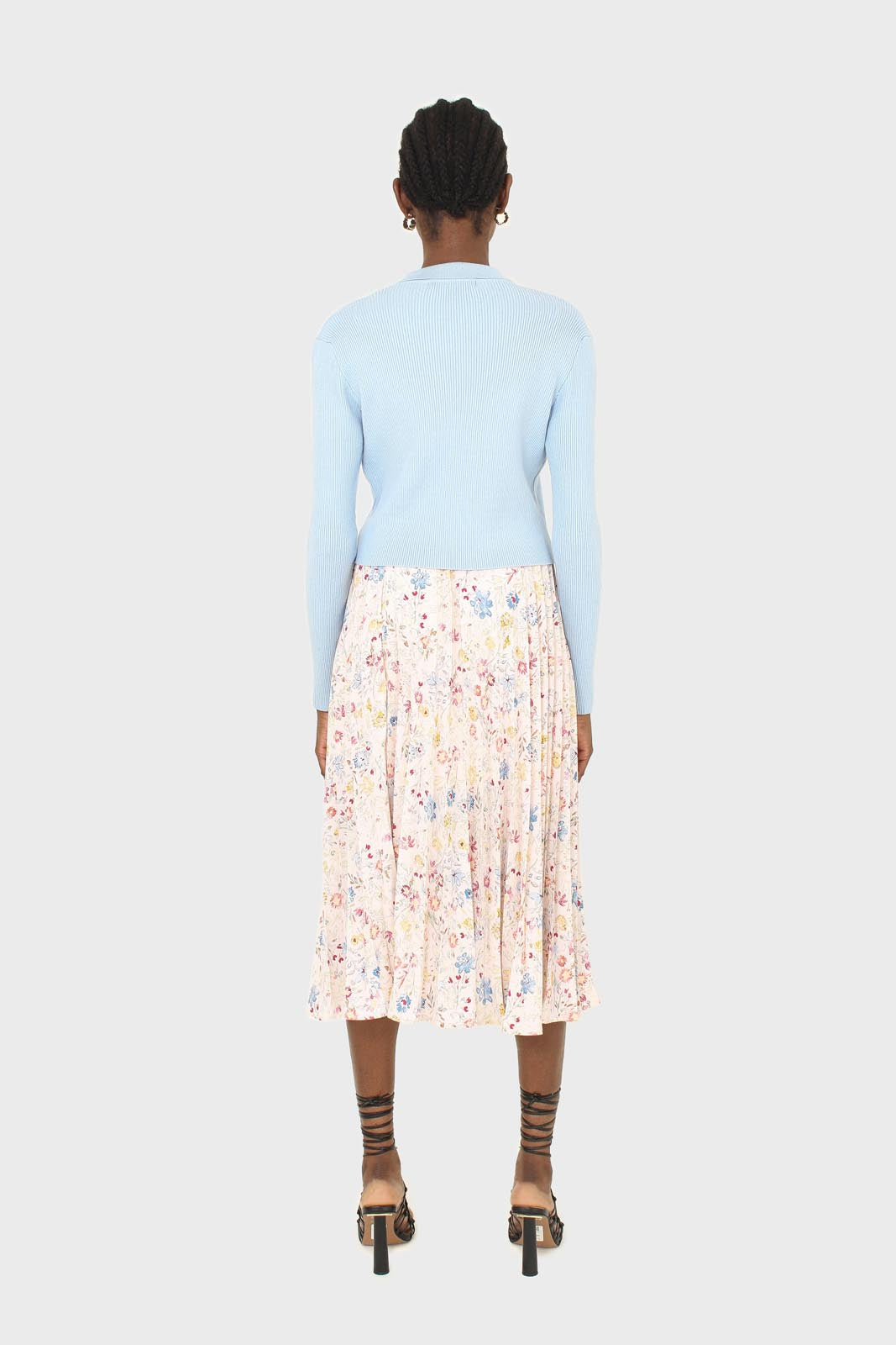 Pink floral print pleated skirt