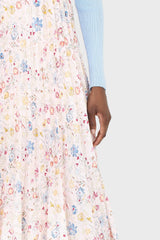Pink floral print pleated skirt