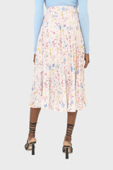 Pink floral print pleated skirt