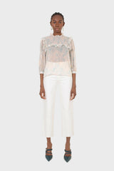 Blue watercolour printed ruched blouse