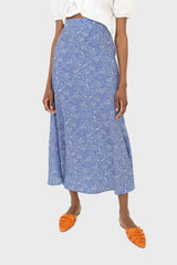 Cobalt blue and ivory dappled maxi skirt