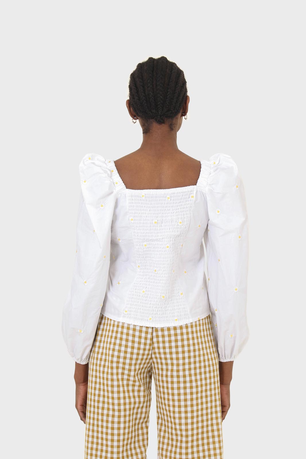 White daisy embroidered top