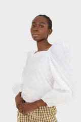 White daisy embroidered top