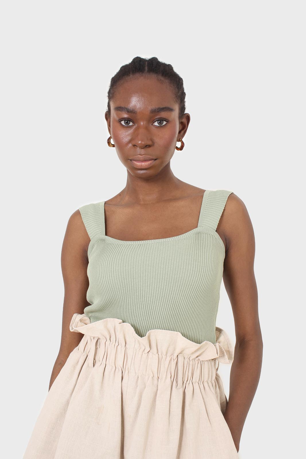 Sage green thick strap knit tank