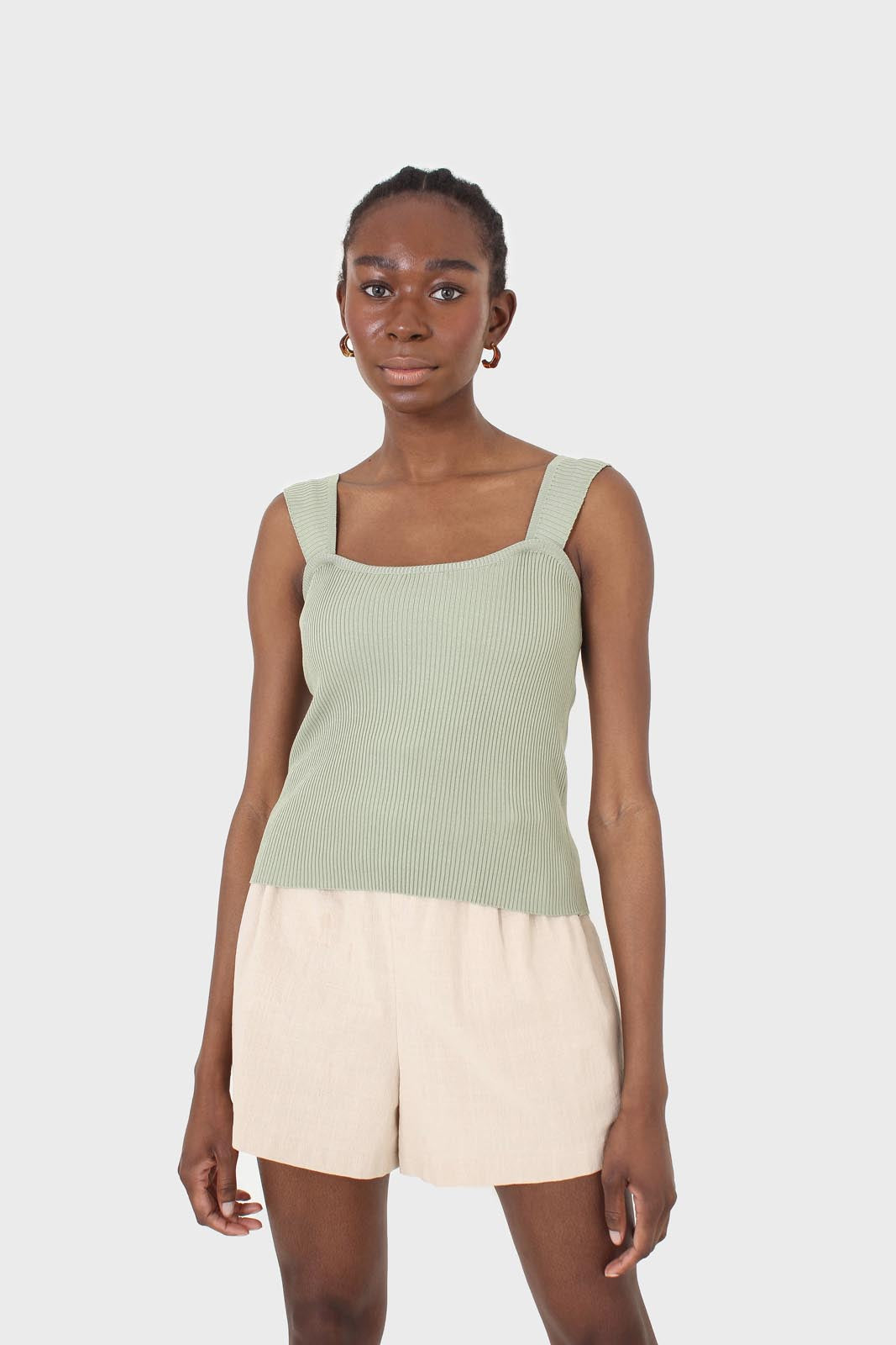 Sage green thick strap knit tank