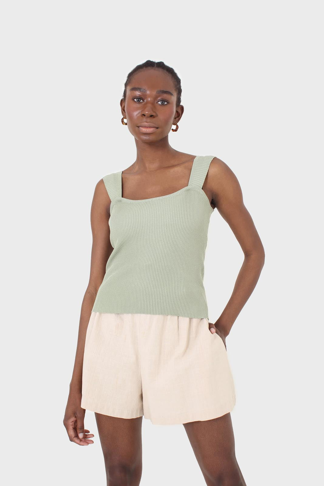 Sage green thick strap knit tank
