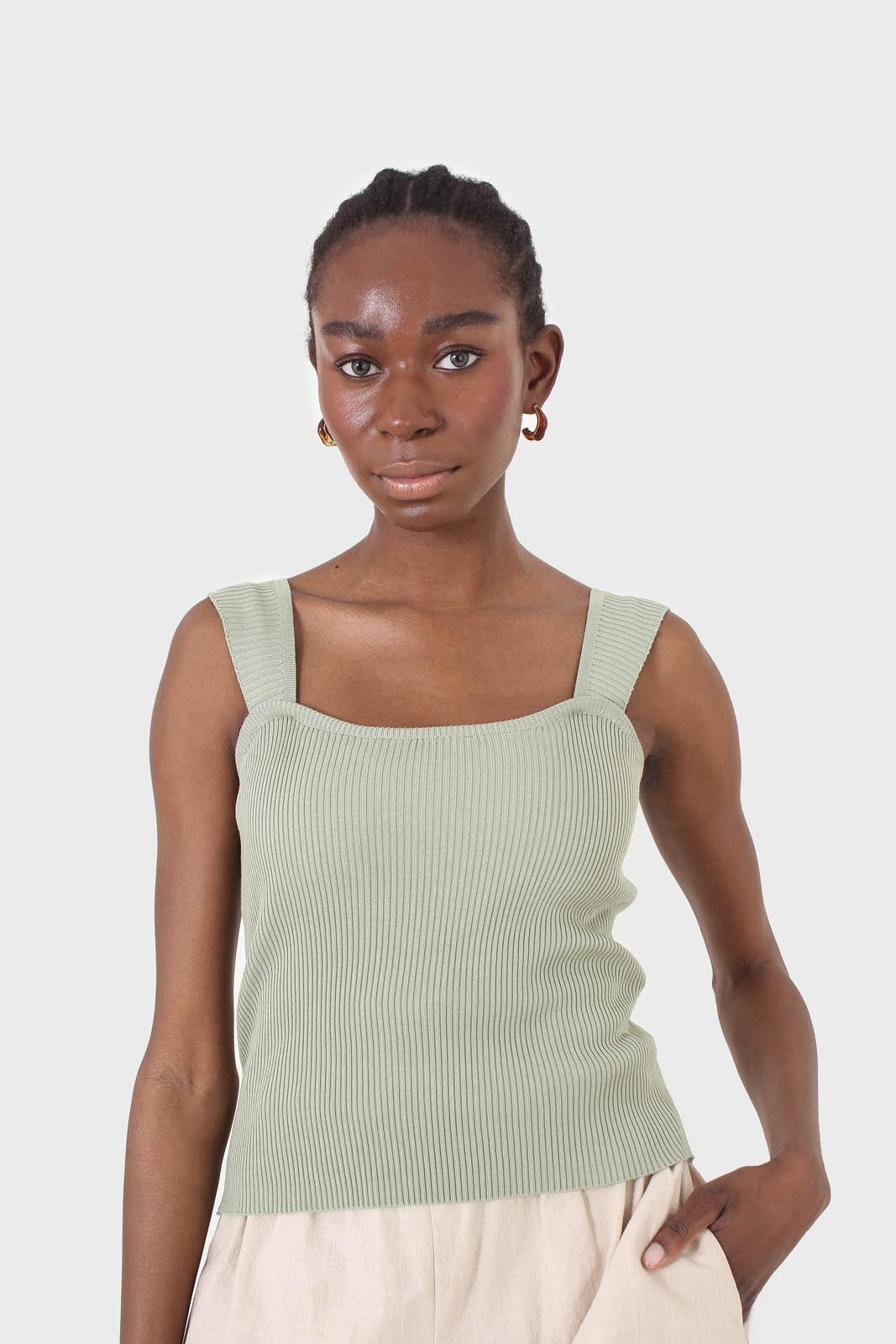 Sage green thick strap knit tank