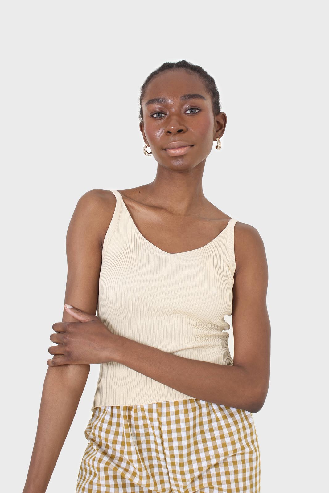 Beige v-neck knit tank