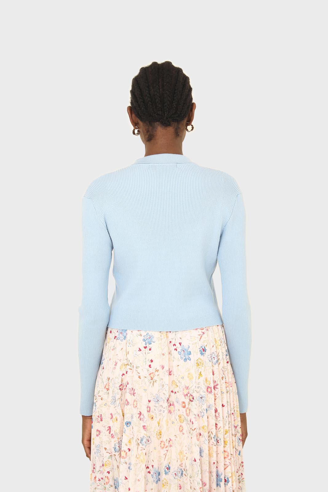Blue polo knit long sleeve top