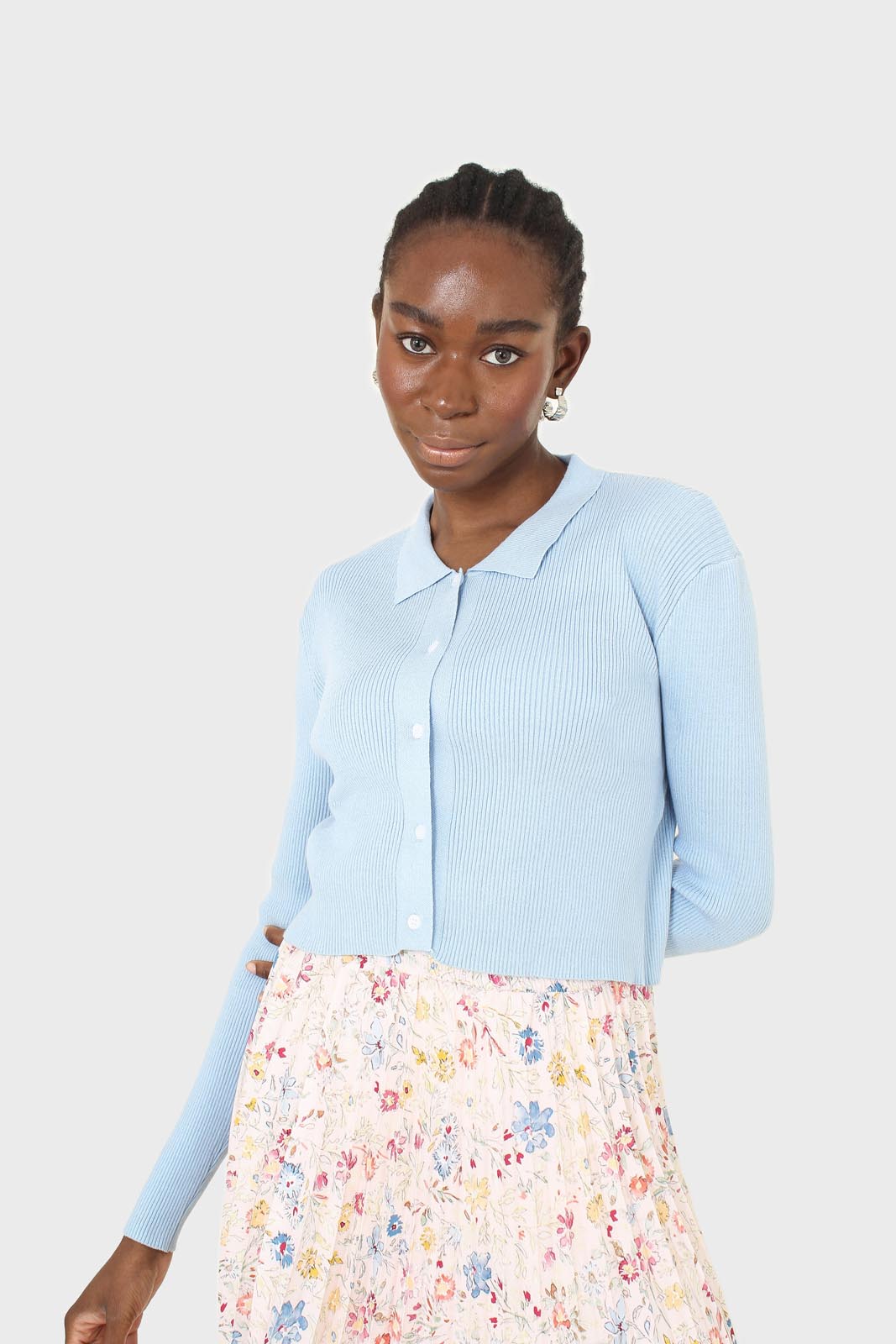 Blue polo knit long sleeve top
