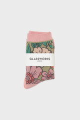 Pink and beige giant floral socks