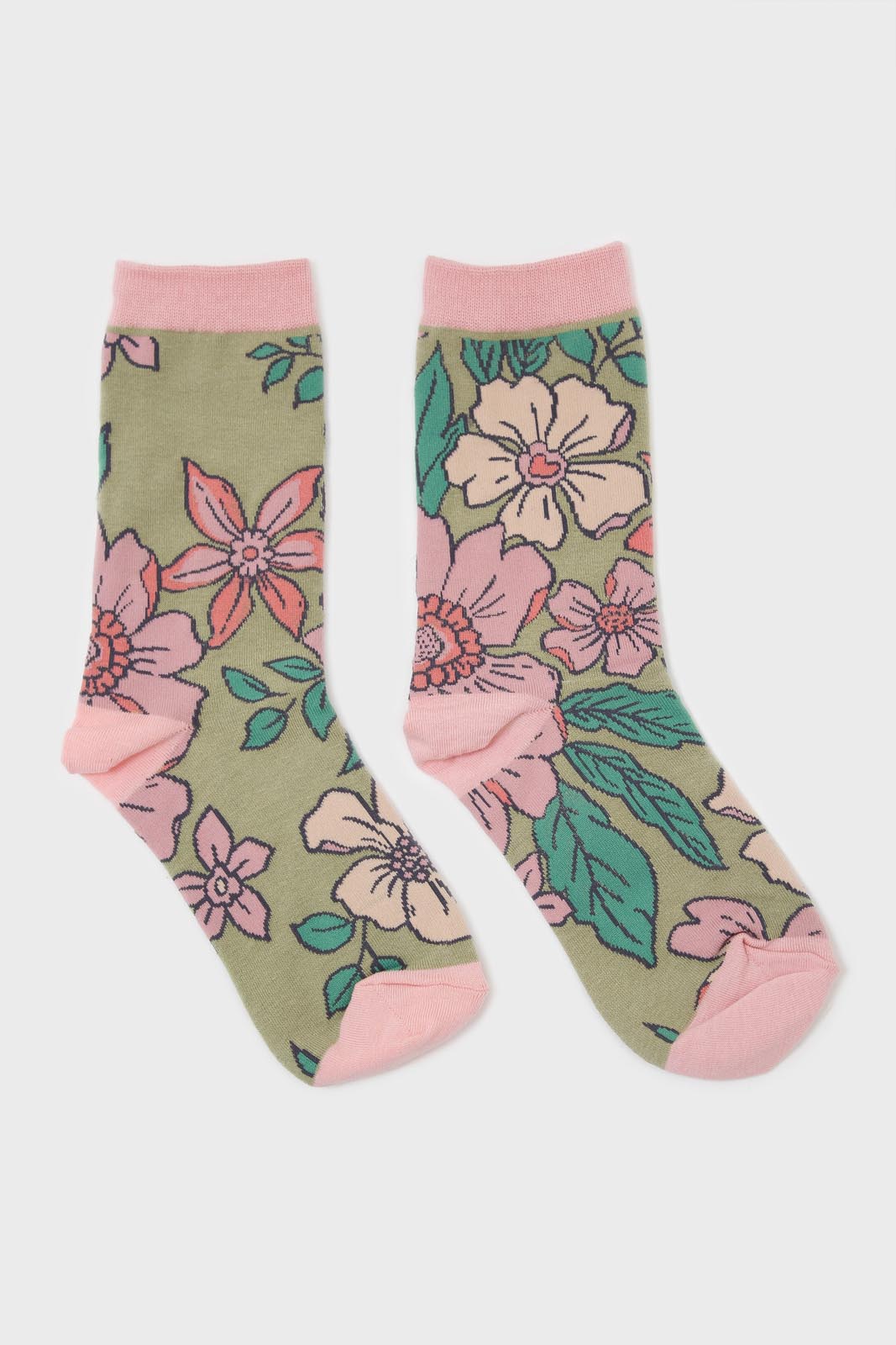 Pink and beige giant floral socks