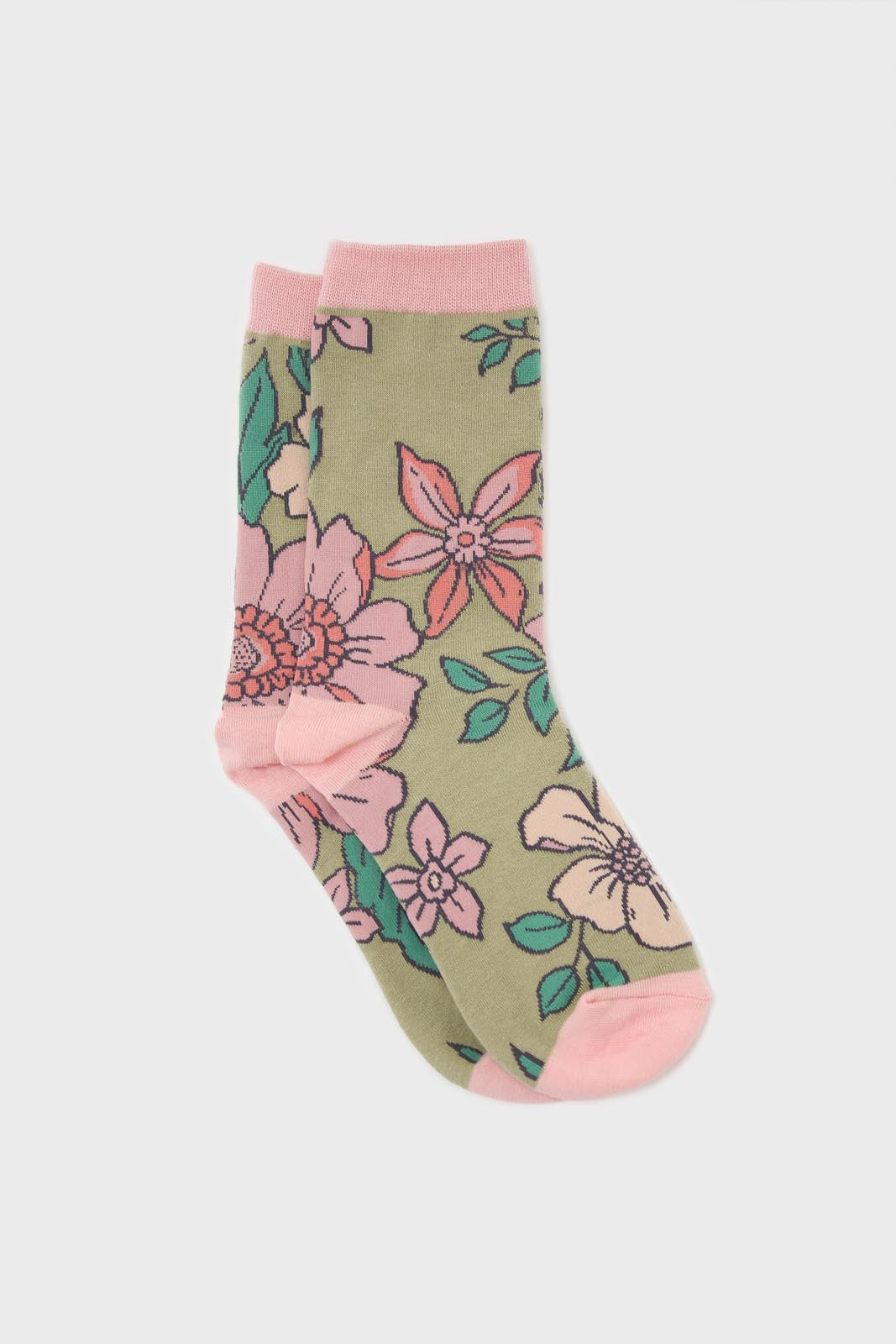 Pink and beige giant floral socks