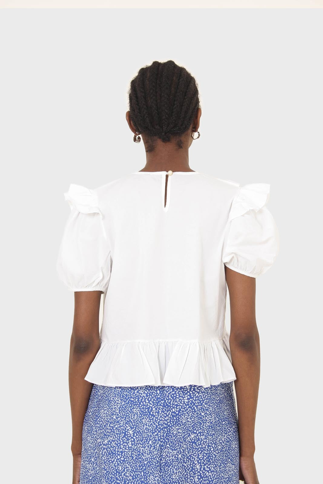 White asymmetric frill short sleeved top