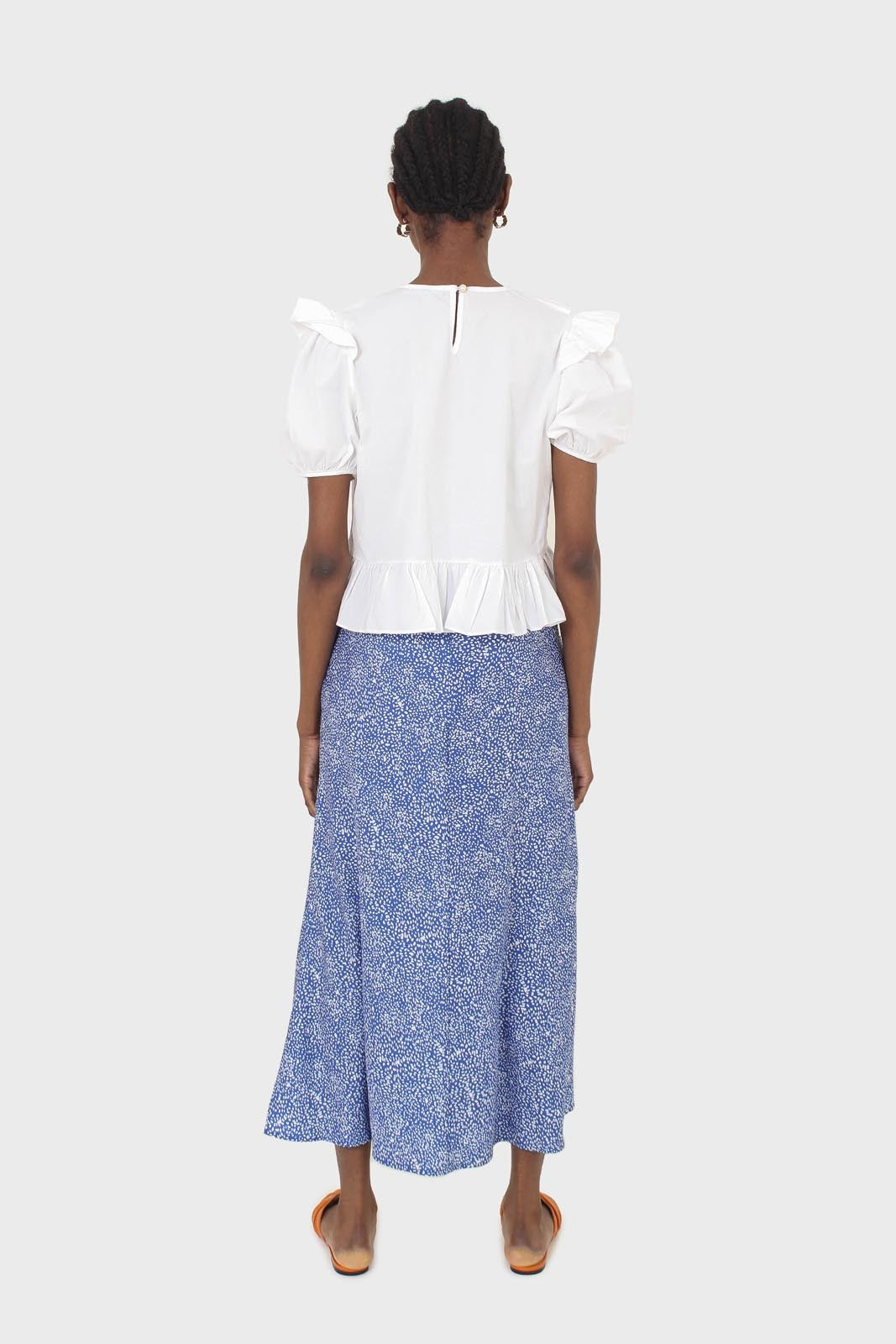 White asymmetric frill short sleeved top