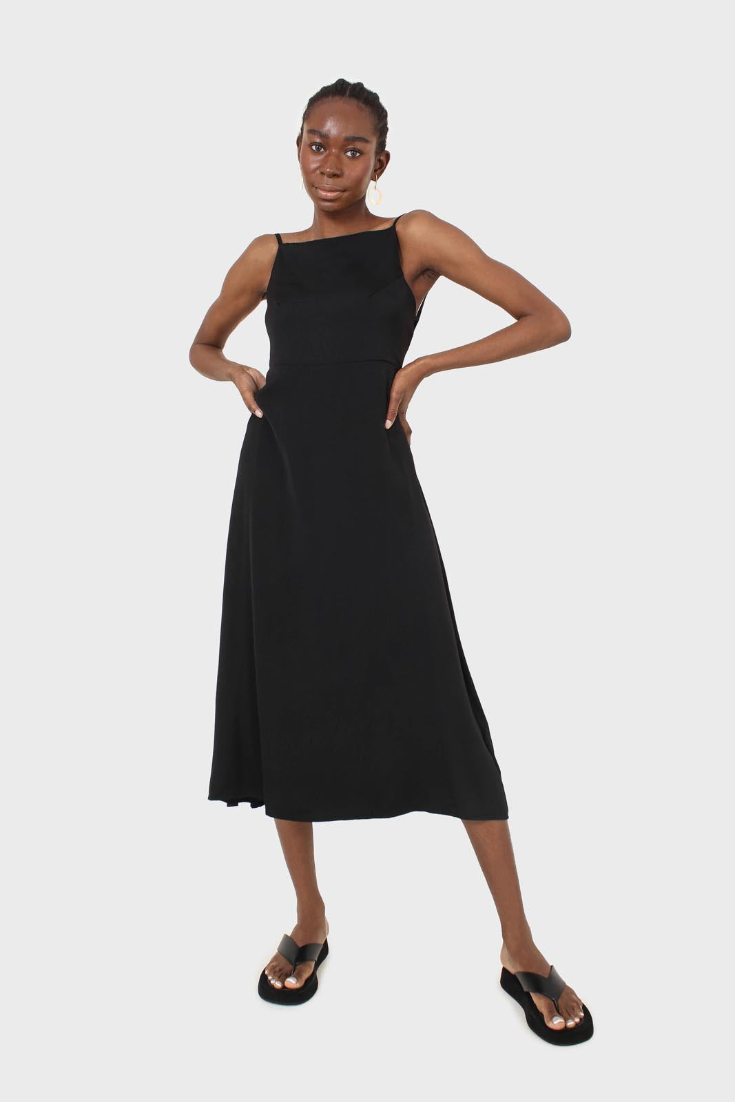Black strappy tie back dress