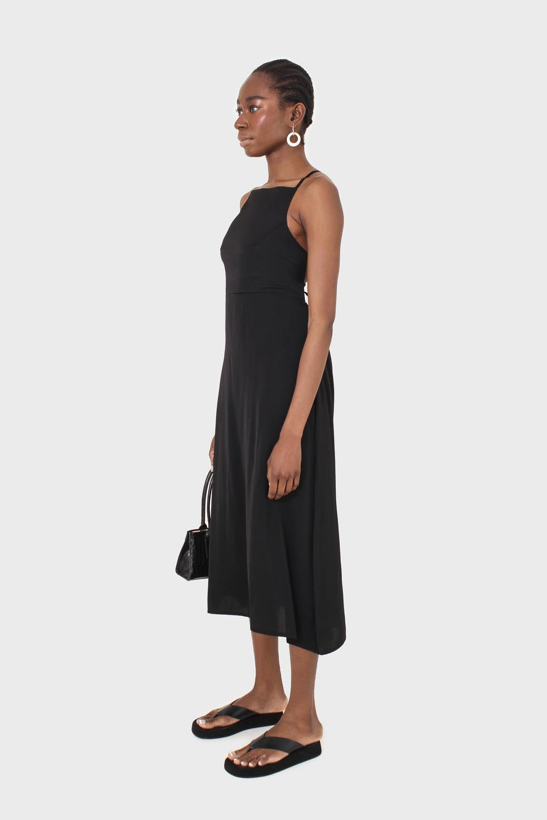 Black strappy tie back dress