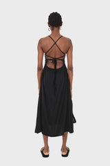 Black strappy tie back dress