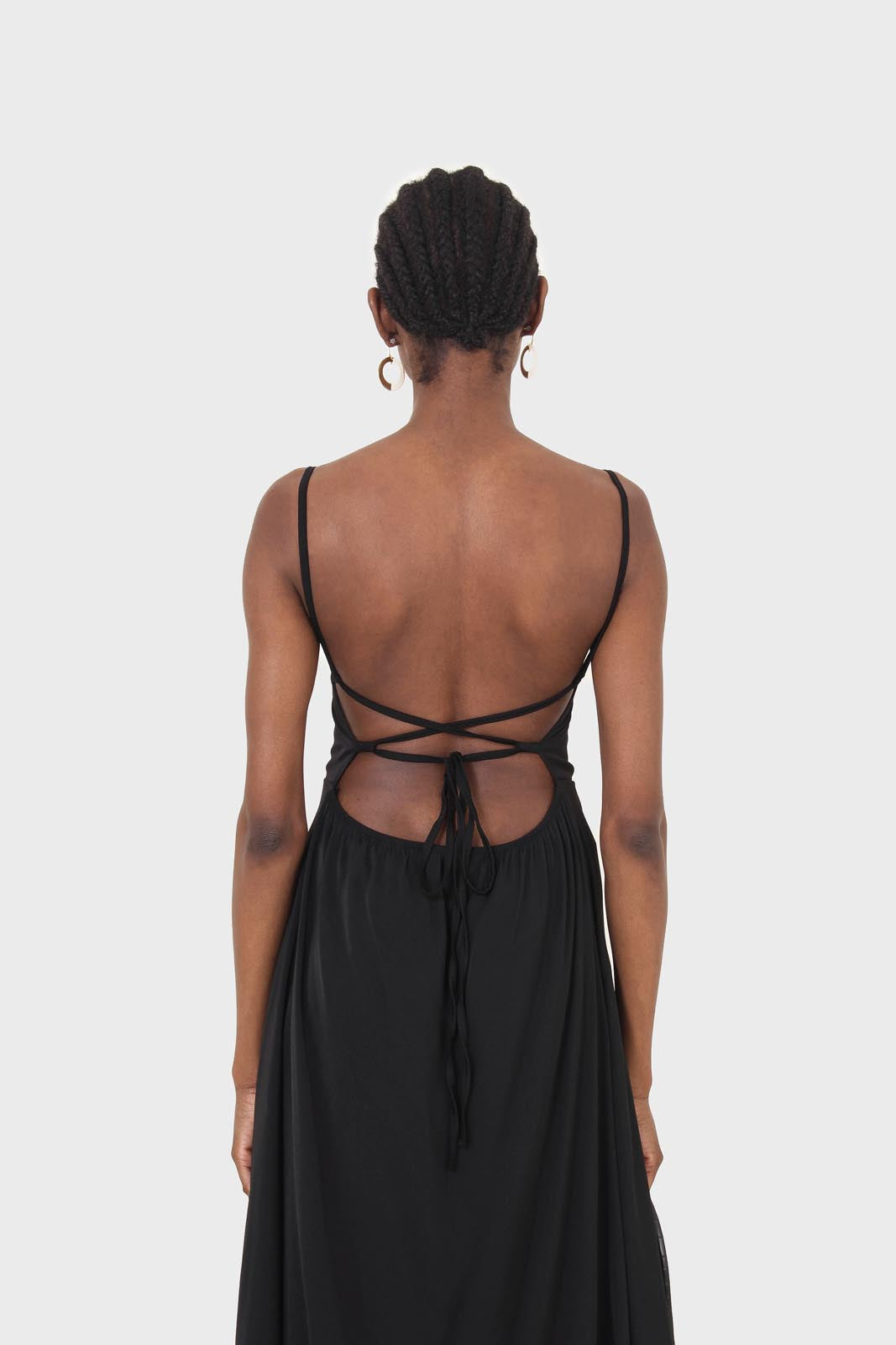 Black strappy tie back dress