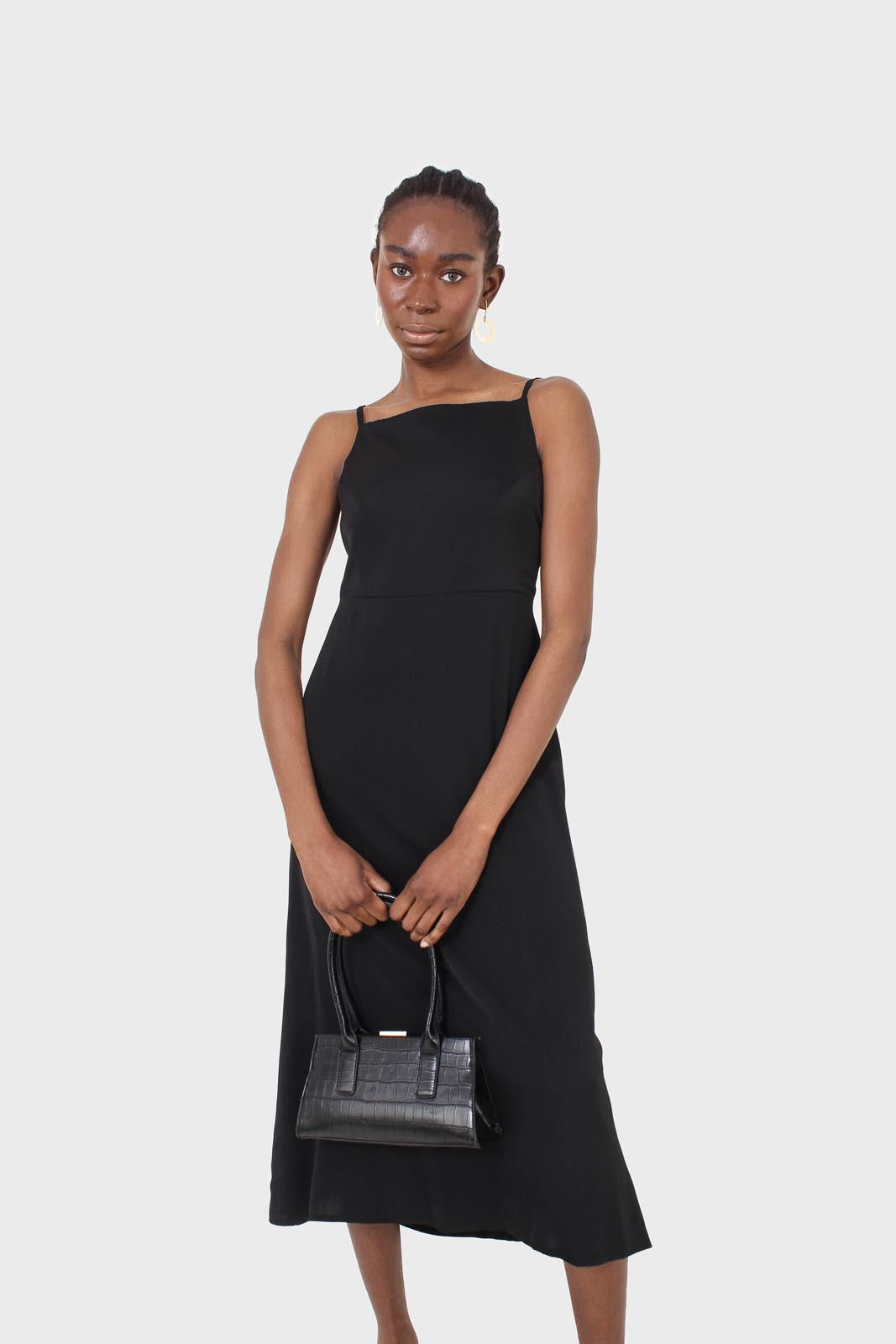 Black strappy tie back dress
