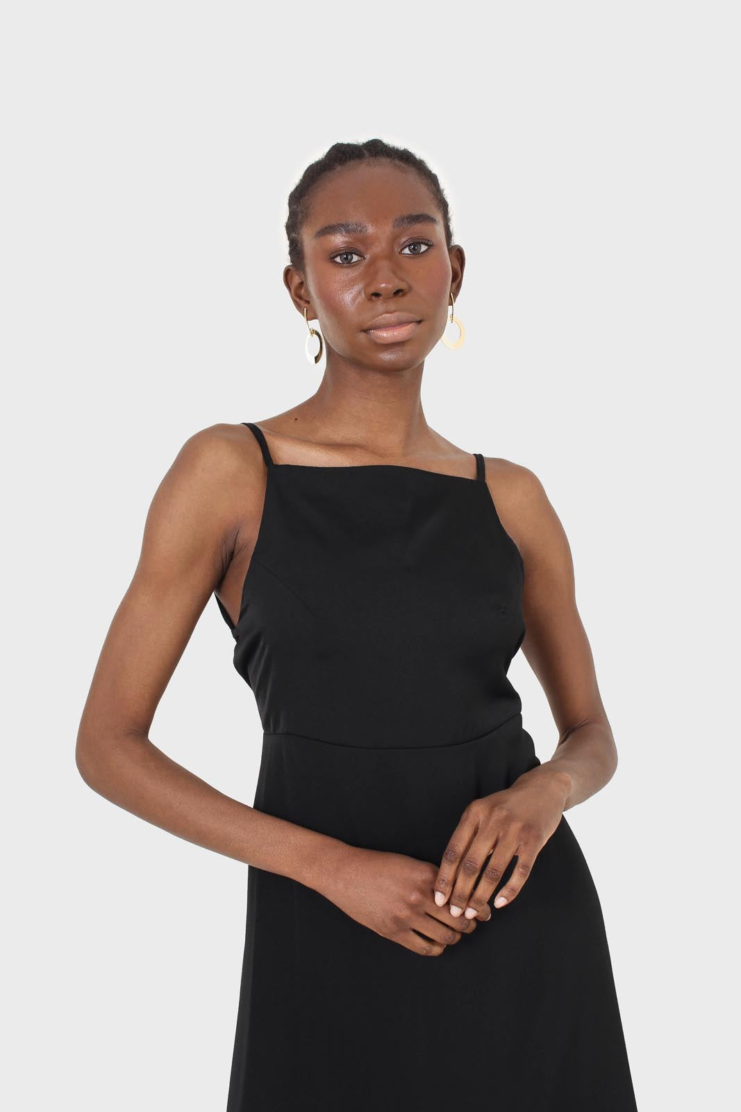 Black strappy tie back dress