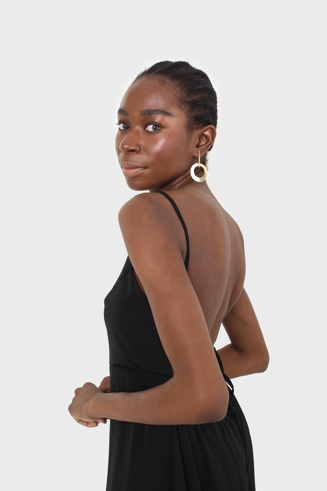 Black strappy tie back dress