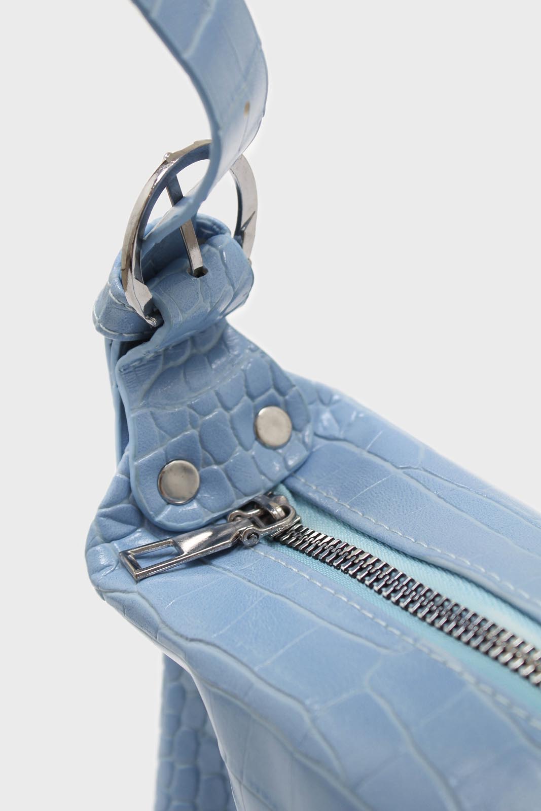 Blue croc effect vegan leather shoulder bag