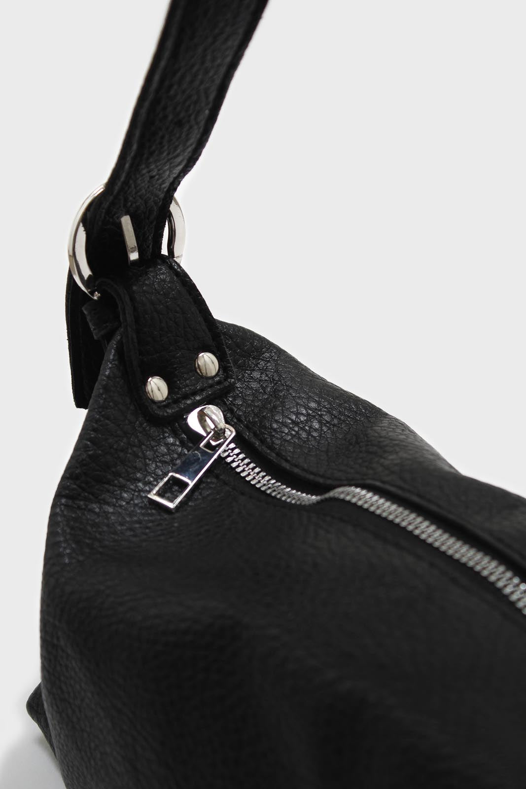 Black vegan leather shoulder bag