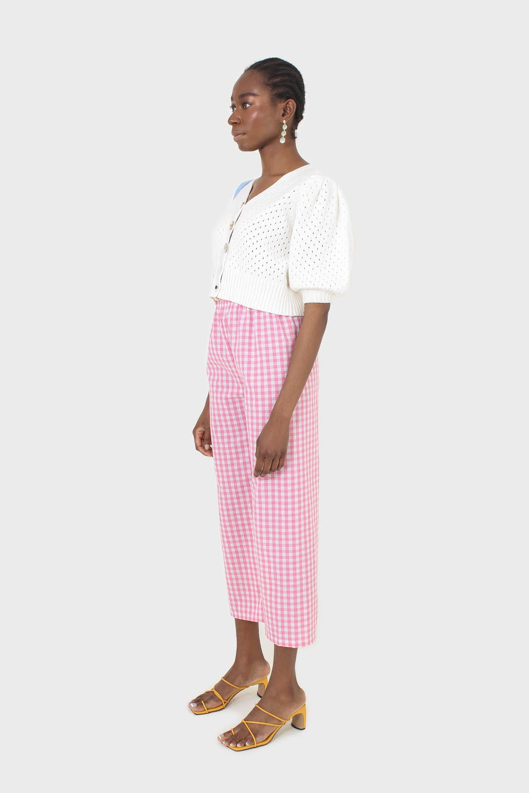 Pink and white gingham loose fit trousers