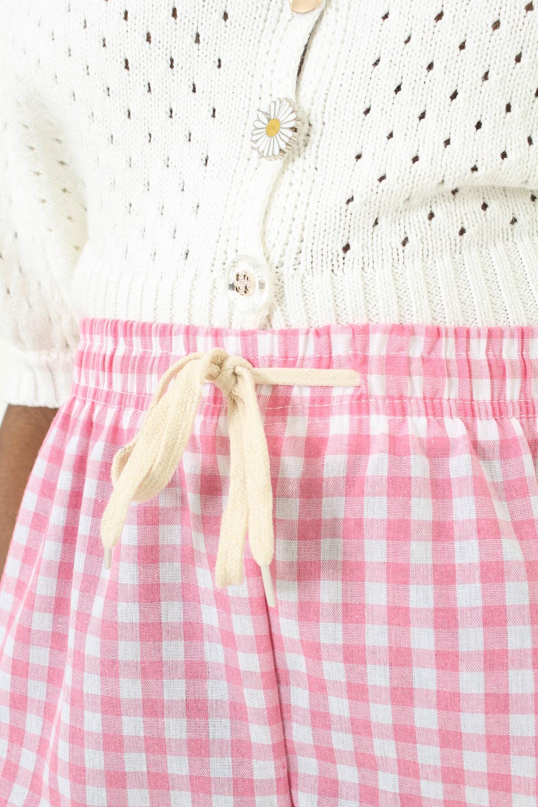 Pink and white gingham loose fit trousers
