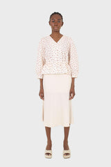 Ivory and red floral print cotton blouse