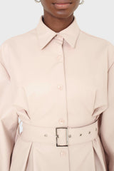 Pale pink vegan leather belted dress