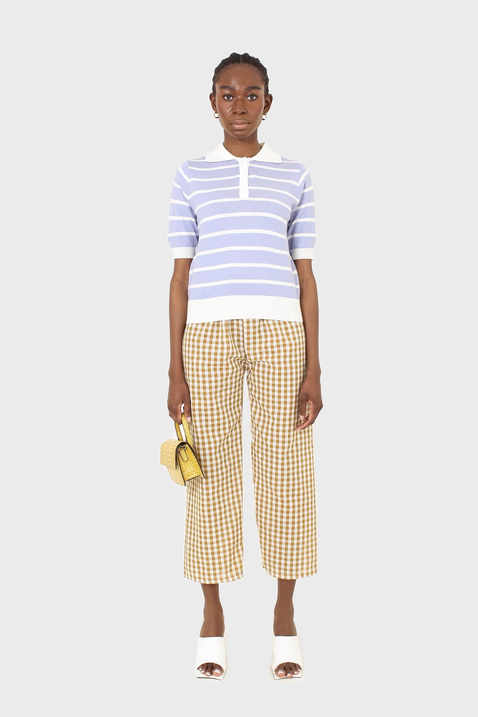Mustard and white gingham loose fit trousers